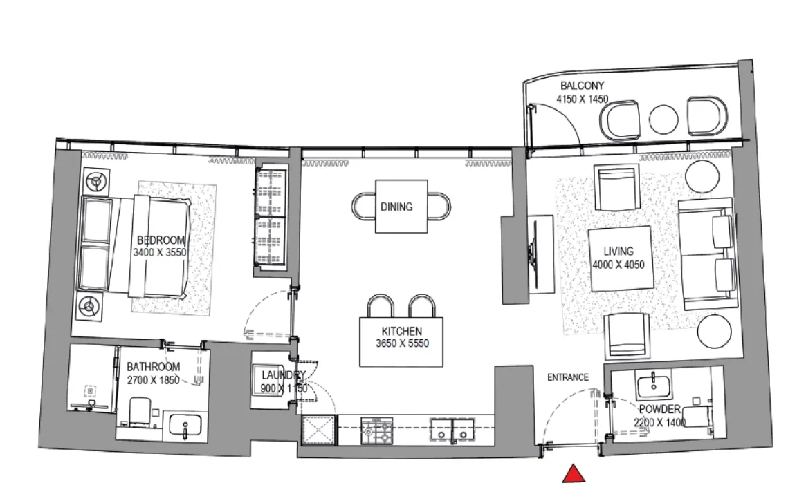 1 BR Floor Plan b